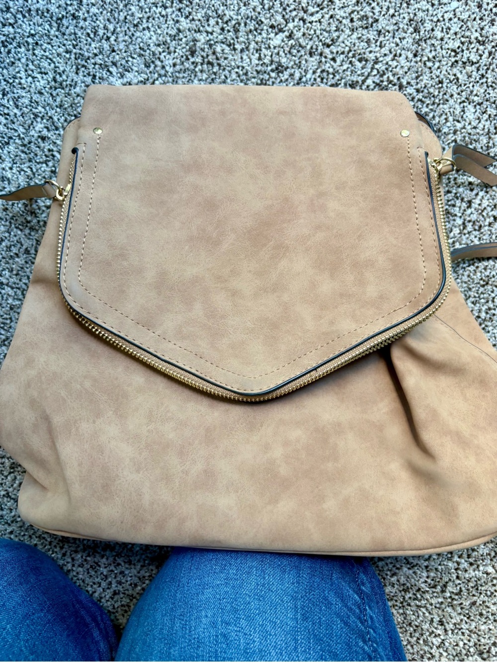 Taupe Leather Women’s Backpack Purse